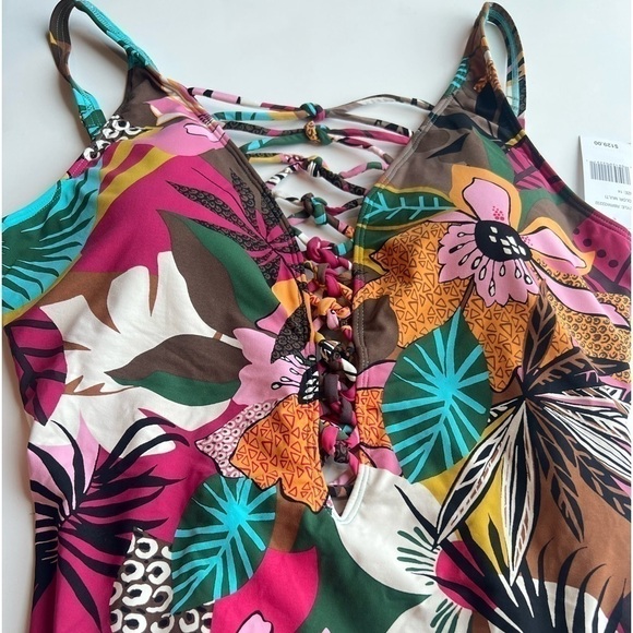 BLEU BY ROD BEATTIE  Lace-Up Over-the-Shoulder Swimsuit Jungle Book Floral 14 - Picture 10 of 15